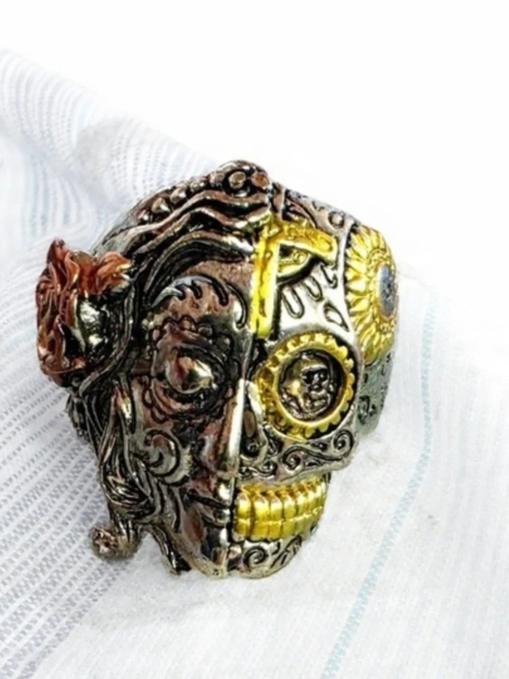 Men's Day of the Dead La Catrina Sugar Skull Dia de los Muertos Statement Ring
